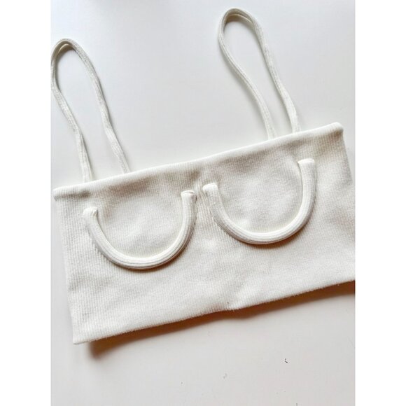 ORSEUND IRIS White Ribbed Knit Square Neck Cropped Tube Tank Top, Size S - Picture 5 of 15